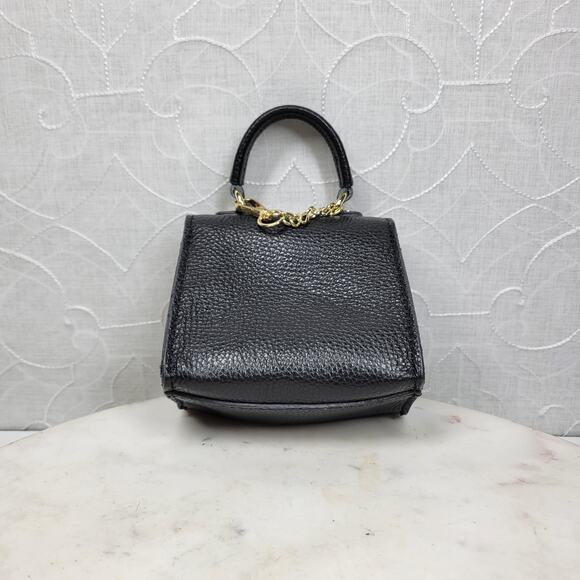 Vintage Italian Mini Black Leather Top Handle Bag Gold Buckle Made in Italy - Picture 6 of 16